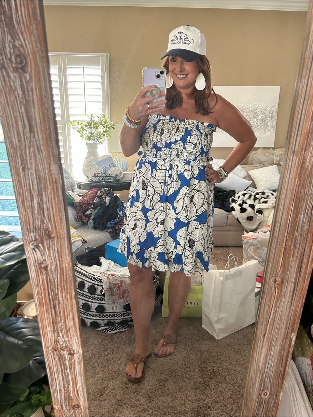 Farm Rio Anthropologie Blue Floral Strapless Sundress XL